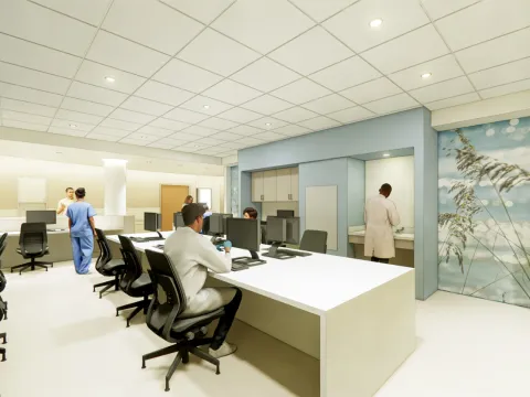 Rendering of AdventHealth Daytona Beach future nurses station