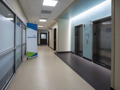 Hallway with elevators