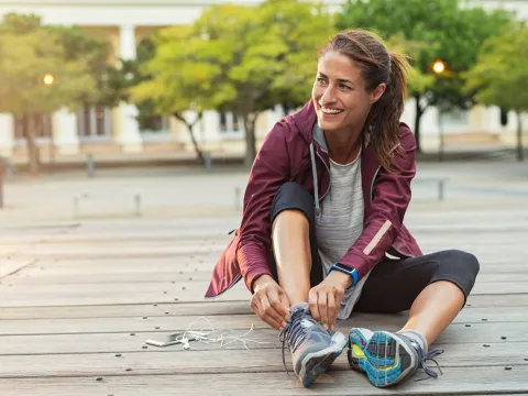 Active woman prepares to exercise