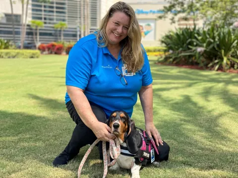 Mindy Machock and  Woody at AdventHealth Orlando 