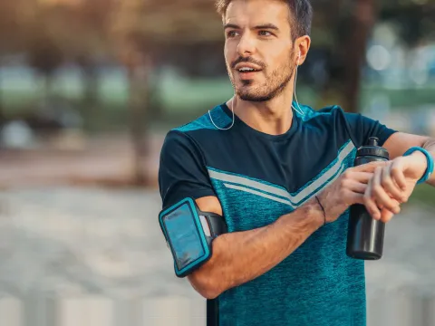 A man running outdoors.