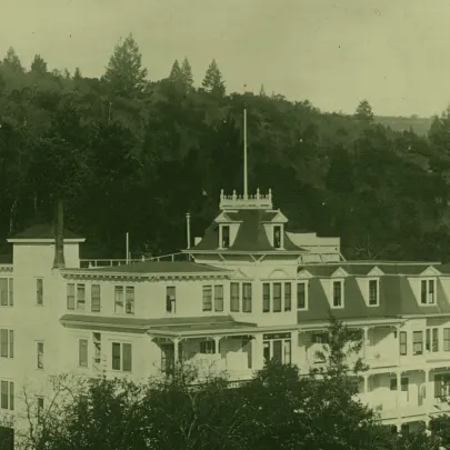 Battle Creek Sanitarium employees standing in front of a tent
