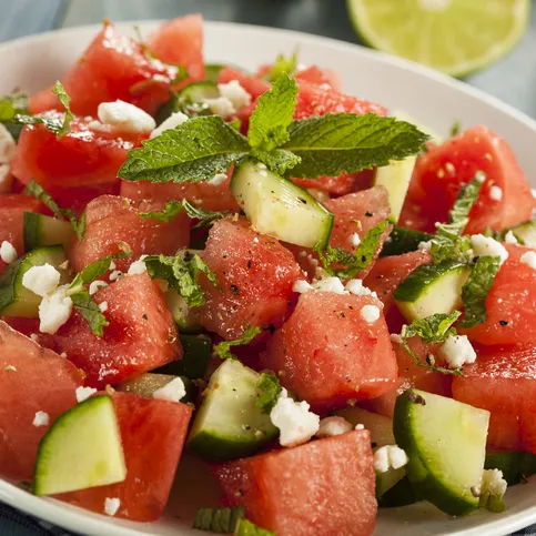 Mediterranean Watermelon Salad with Honey Lime Dressing