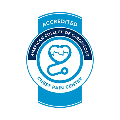 The accredited badge from the Chest Pain Center at The American College of Cardiology