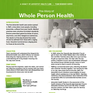 AdventHealth Legacy "Whole Person Health" series sheet page