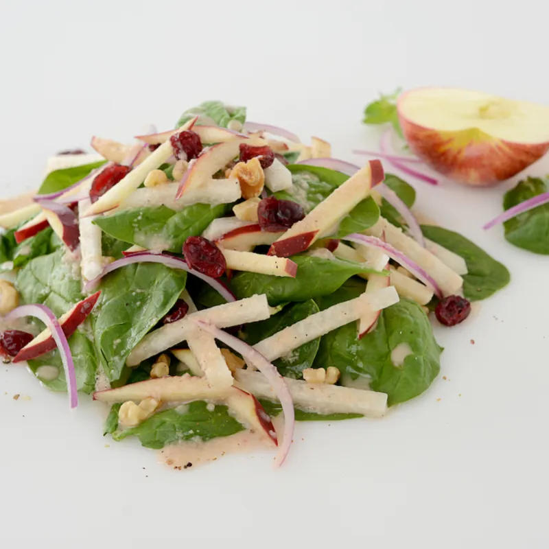 Mound of jicama-apple salad with half apple garnish