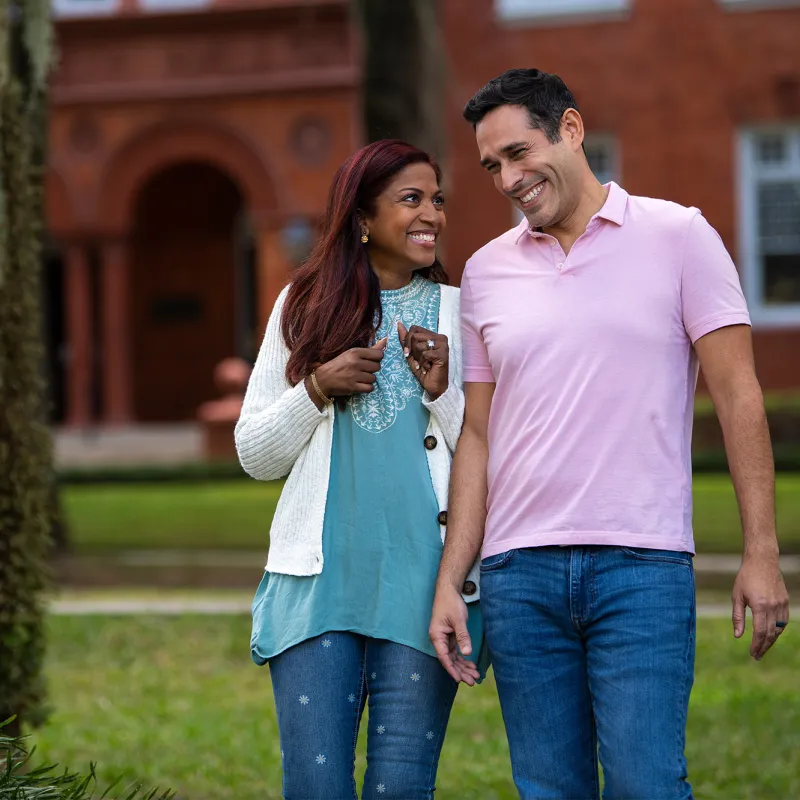 Couple walking in downtown DeLand, Florida.