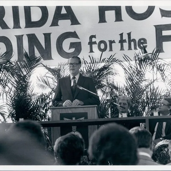 Don Welch at a Podium in 1973.