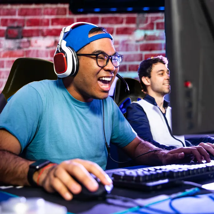 a man playing a video game