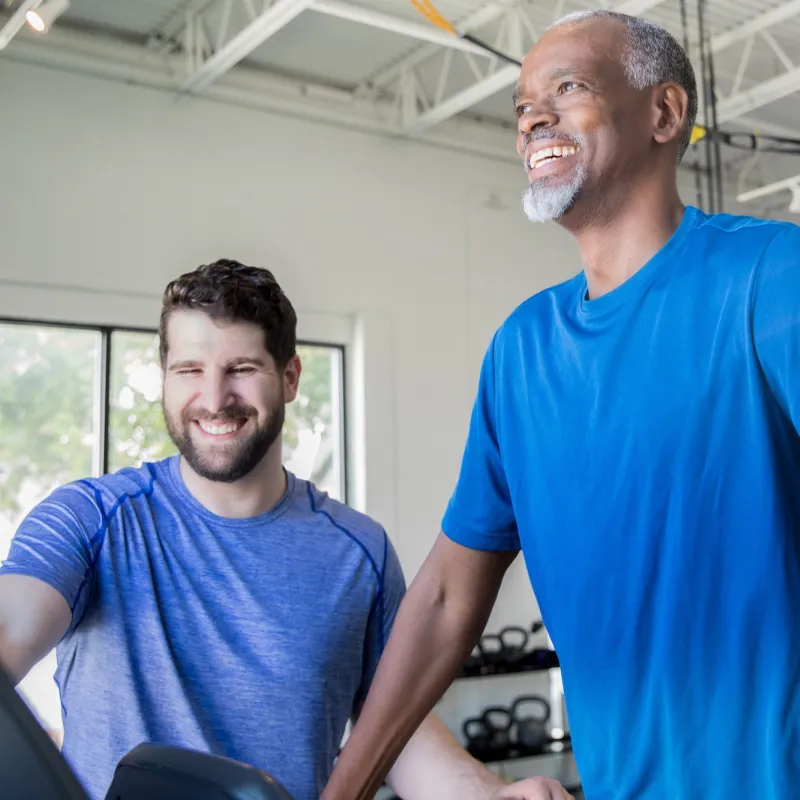 A man does a workout on a treadmill.