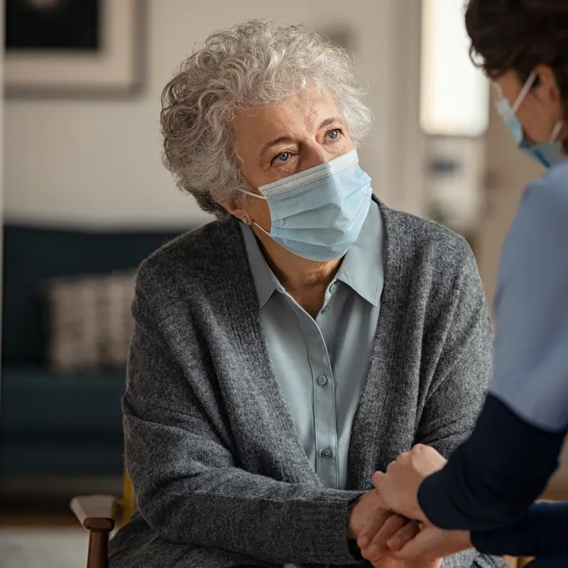 A woman with a caregiver. 