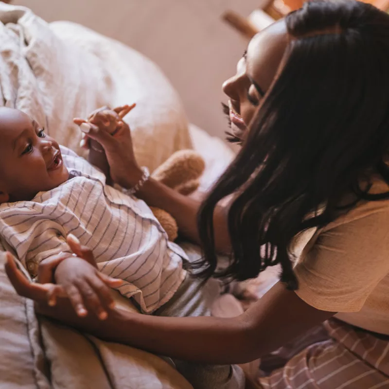 A mother bonding with her baby