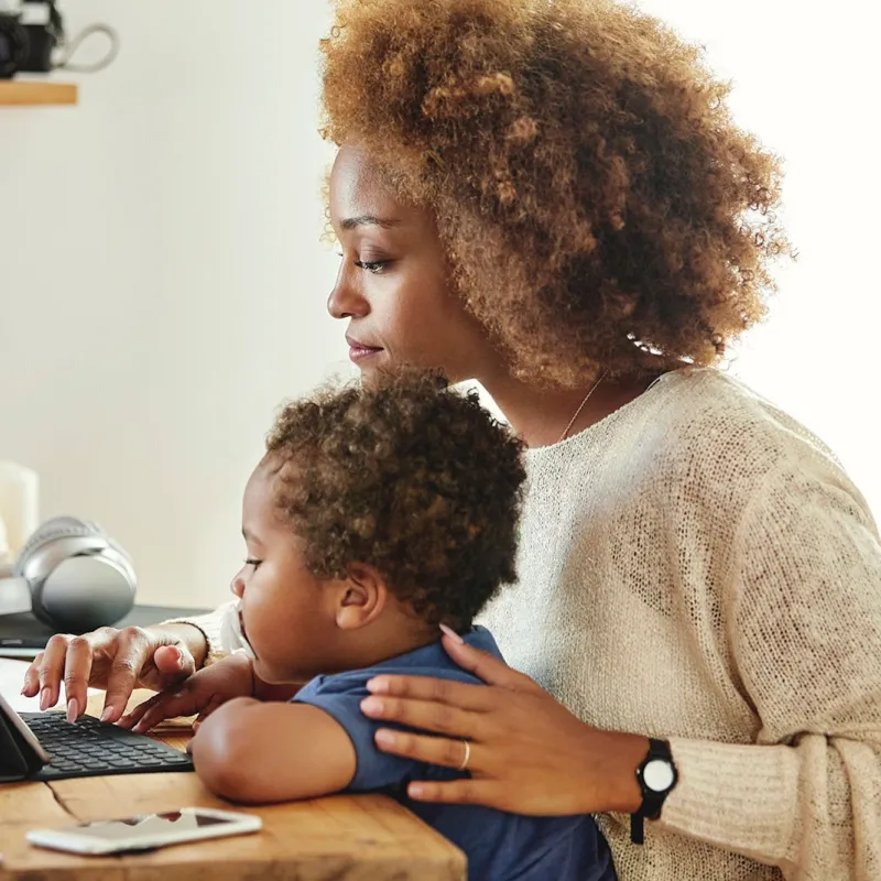 A mom doing research on the internet.