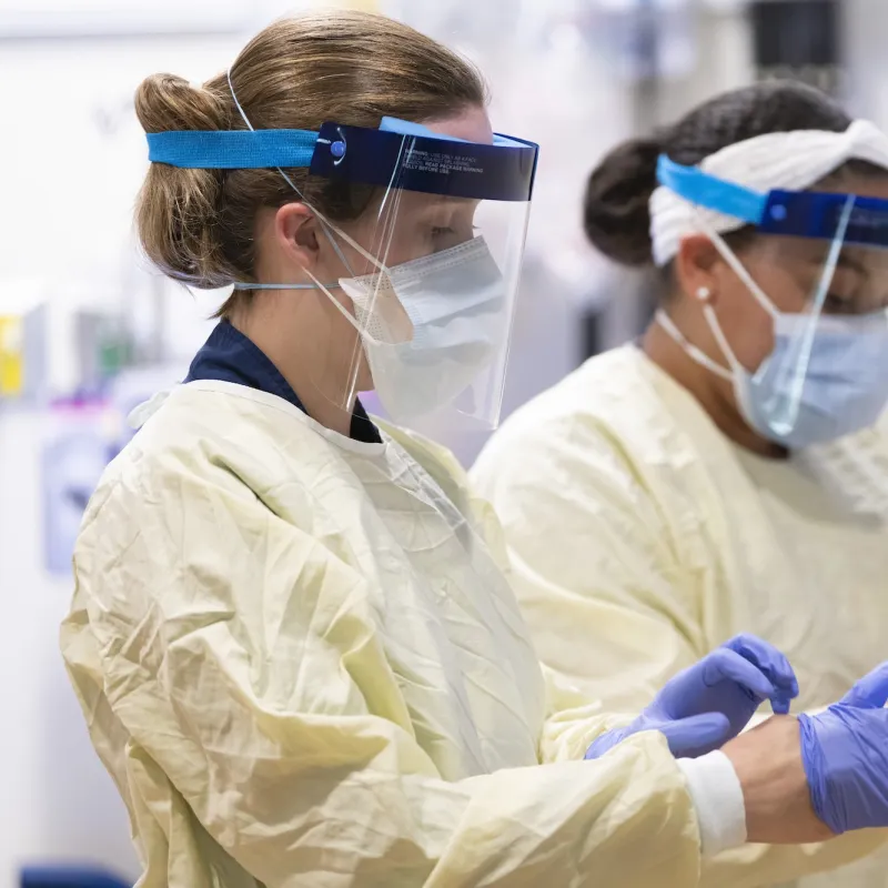 AdventHealth team members put on their protective gear.