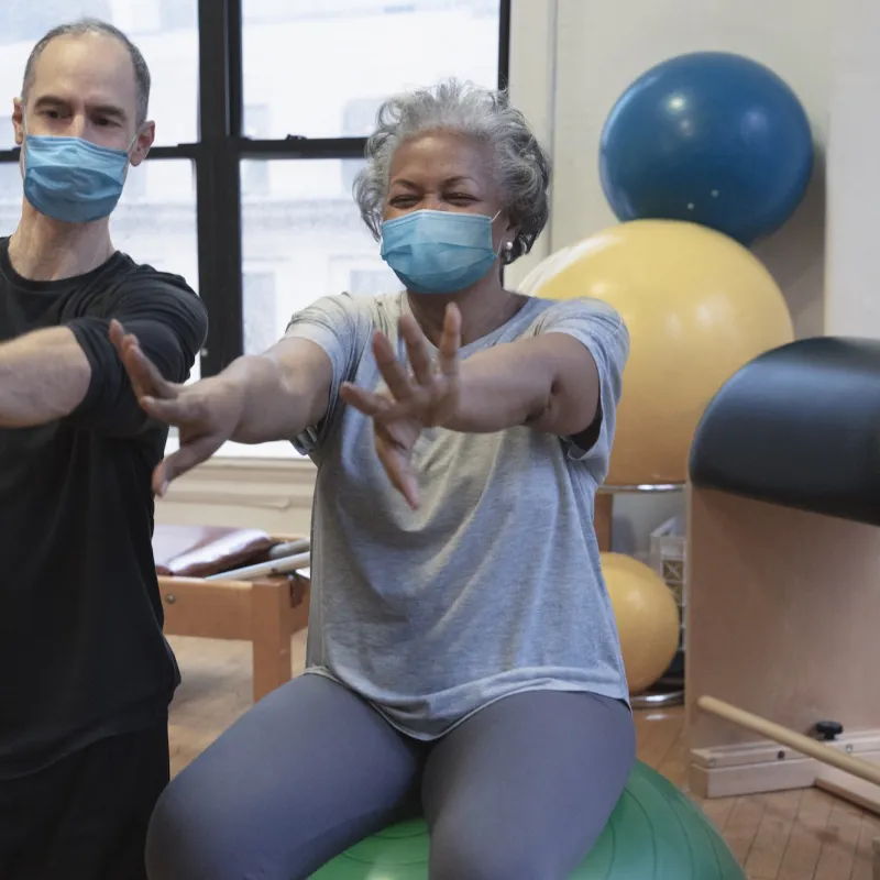 A woman doing physical therapy.