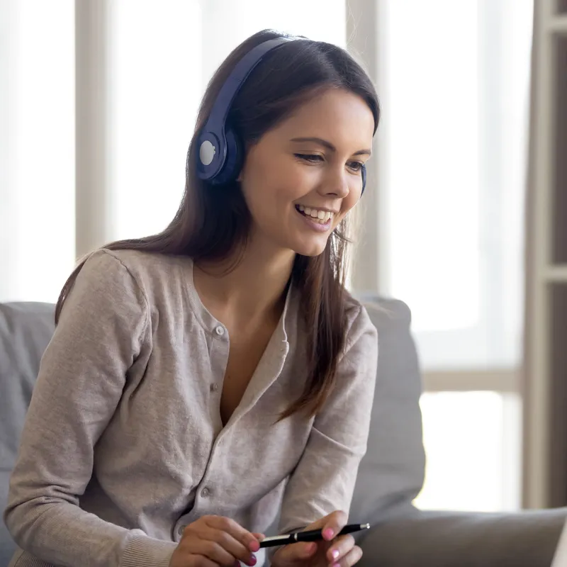 A young woman working remotely.