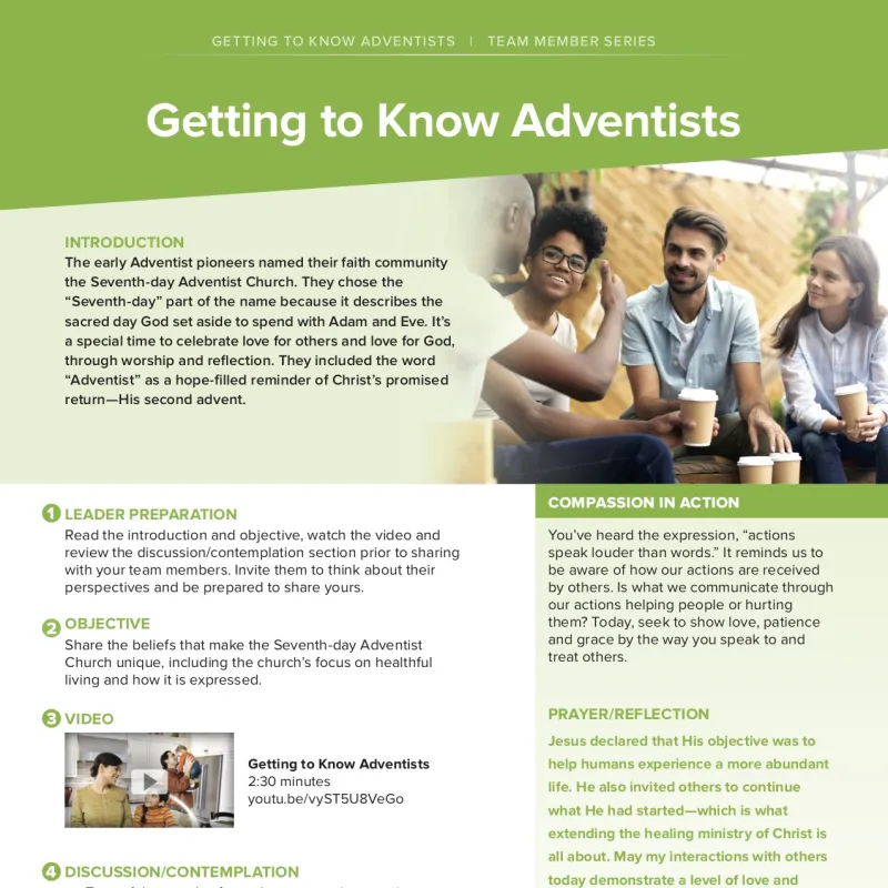 Getting to Know Adventists Team Member Series sheet.