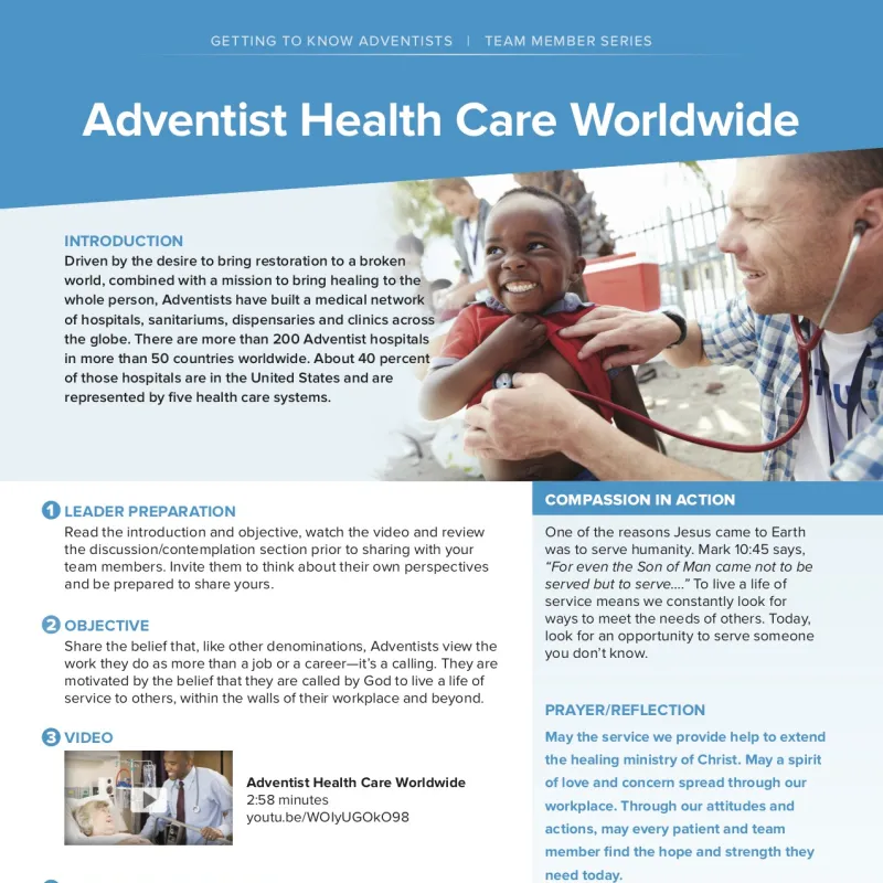 Getting to Know Adventists Team Member Series Adventist Health Care Worldwide sheet.