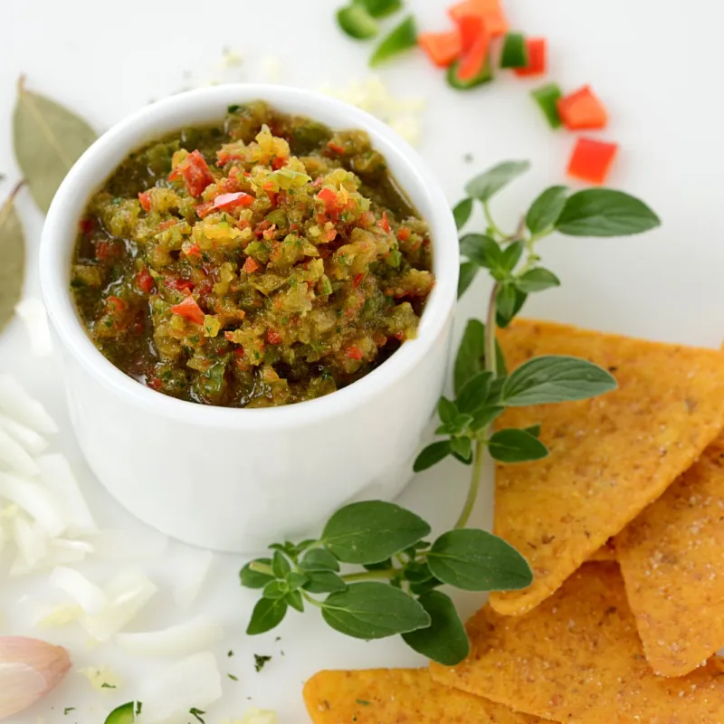 Spread made from pepper, onion and garlic in a bowl