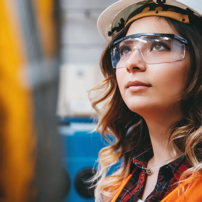 Worker Woman Wearing Hard Hat