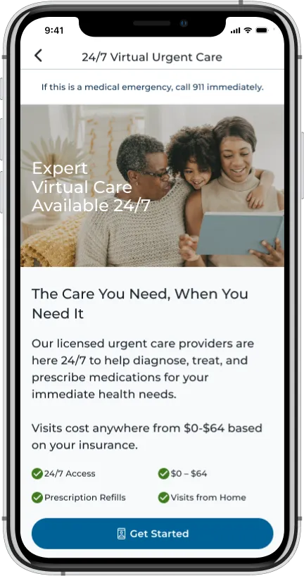 Screenshot of the AdventHealth App for Video Visits