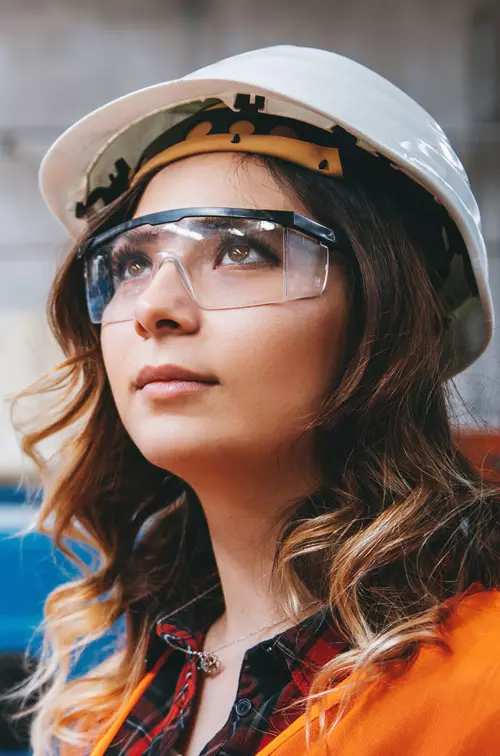 Worker Woman Wearing Hard Hat