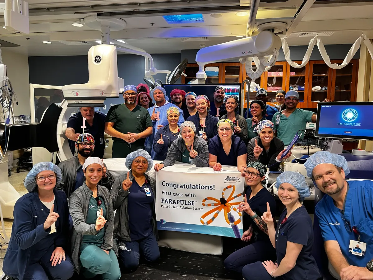 Dr. Naushad Shaik with the AdventHealth team who performed the first-in-Central Florida Pulse Field Ablation (PFA) procedure on March 14, 2024. 