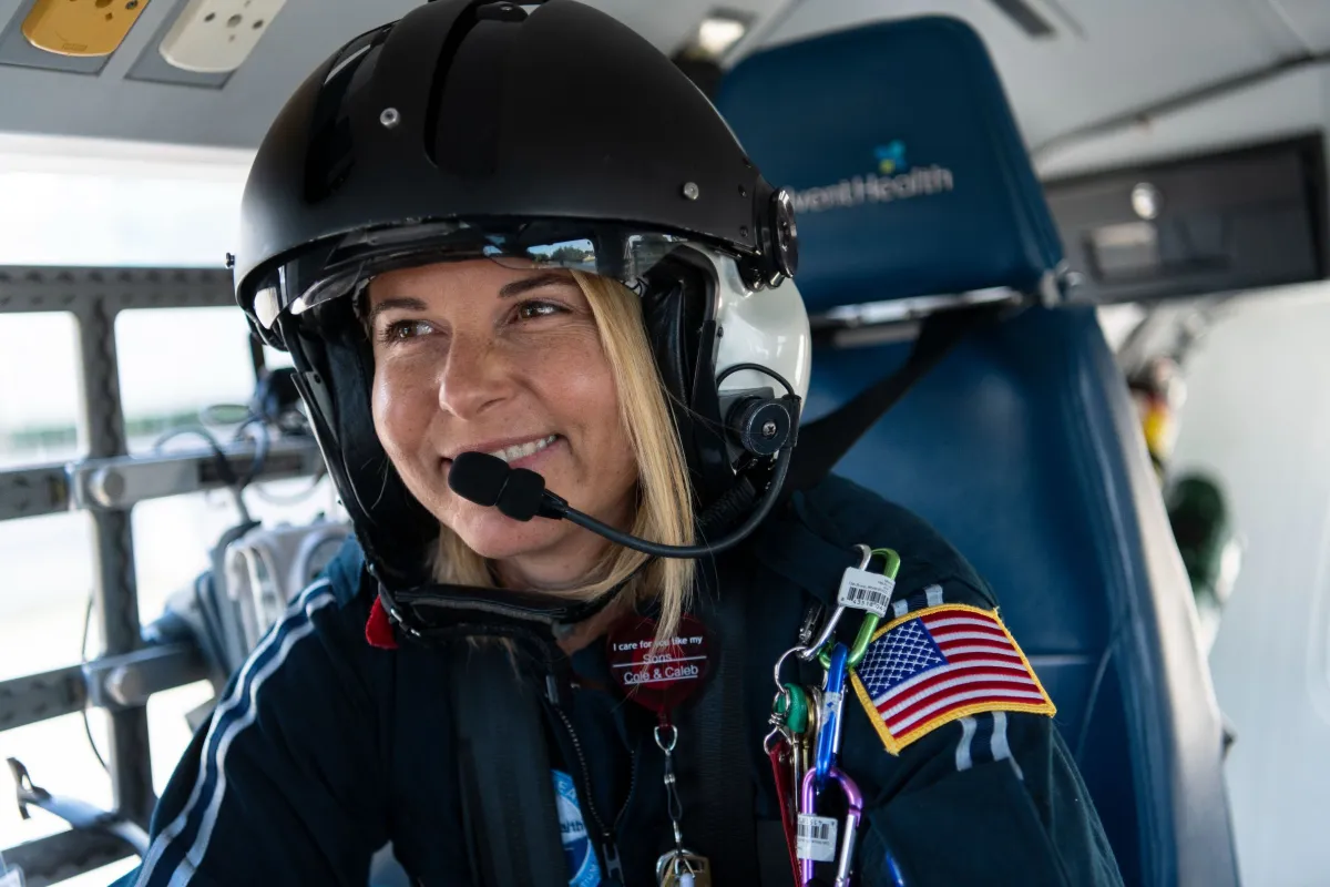 9. Flight nurse Skye Vriesenga, RN, smiles at the end of another successful Flight 1 patient transport assignment.