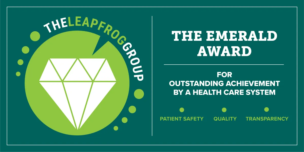 The Leapfrog Group’s Emerald Award recognizes AdventHealth’s consistent performance in Hospital Safety Grades and Top Hospital awards.