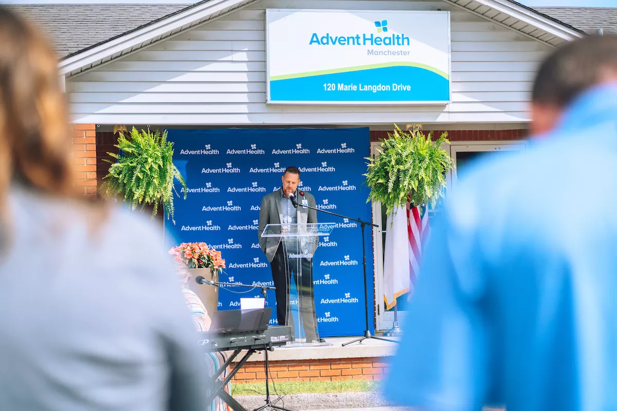 A prayer service is held by AdventHealth Manchester with special guests from the Clay County High School ROTC and members of the community.