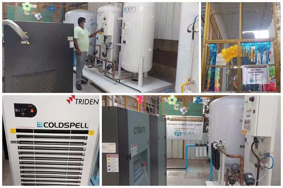 A collage showcasing the new installation of an oxygen plant for India