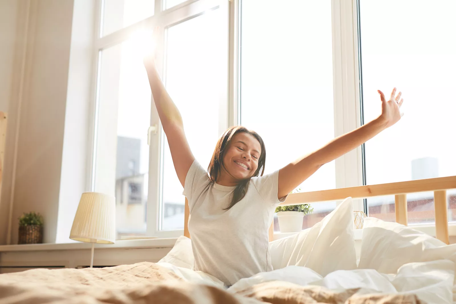 woman wakes up from the most restful sleep of her life.