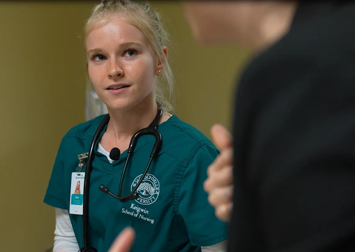 Erika Bartram, a Jacksonville University student enrolled at AdventHealth Palm Coast's dedicated education unit.