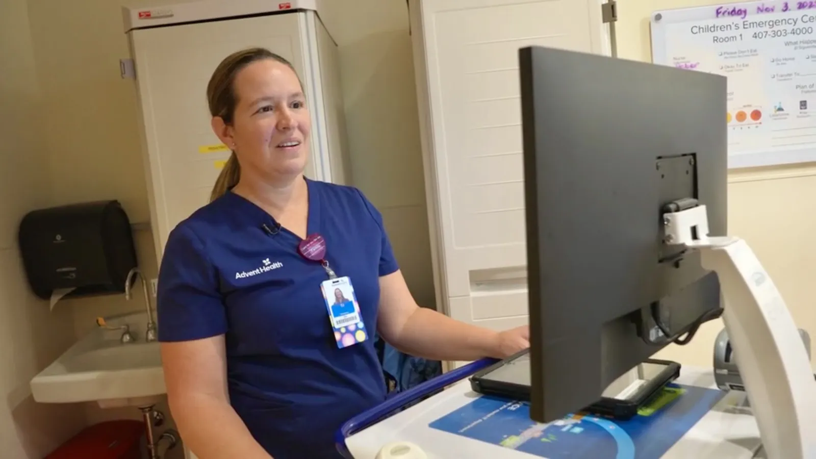 TJ Weaver at work in the AdventHealth Celebration pediatric emergency room