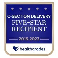 Healthgrades Five-Star Recipient for C-Section Delivery badge for 2015 to 2023.