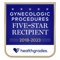 Healthgrades Five-Star Recipient for Gynecologic Procedures Badge for 2023.